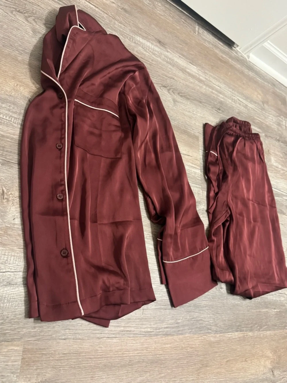 H&M Satin Pajama Set in Burgundy